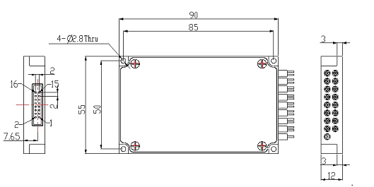 可見光 707nm光開關尺寸圖